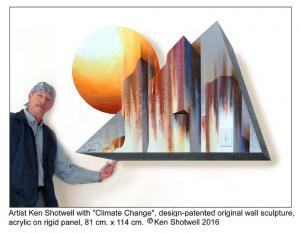 Artist Ken Shotwell with patented 3D wall sculpture.