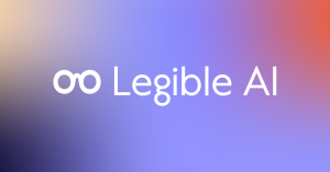 An image shows a gradient background featuring lavender on the left and fading to orange on the right, with the Legible AI logo centered over the image.