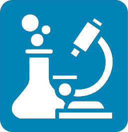 Logo featuring a microscope and lab equipment
