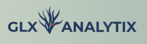 Logo of GLX Analytix featuring the company name in dark blue text with a stylized neural network design between "GLX" and "ANALYTIX", including a red dot accent on the graphic.