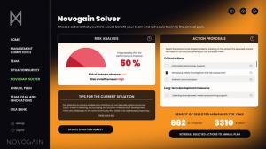 Novogain AI solver in action, solving team challenges and showing monetary payback