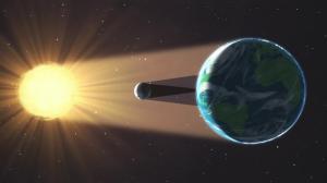 El dibujo del sol, la luna y la tierra durante el Eclipse solar total.