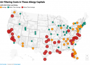 Map of Alergy Capitals in the US and Air Filtering Costs