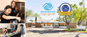 The Boys & Girls Club of Palm Springs features a welcoming building, with palm trees and a Certified Autism Center badge prominently displayed.