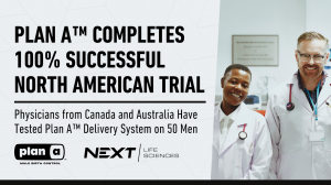 Physicians from Canada and Australia have tested the Plan A™ male birth control delivery system with 100% success in 50 men.