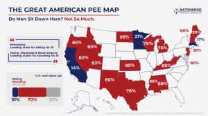 The Great American Pee Map – Results from selected U.S. states showing where standing and sitting are most widespread among men.