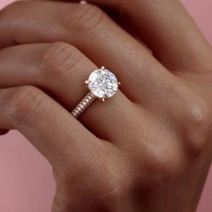 Round Cut Lab Diamond Engagement Ring, Pave Set Shoulders SKU: FLD1205US
