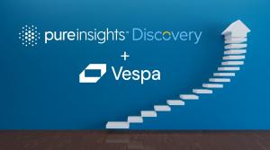 Visual showing upward staircase with logos of Pureinsights Discovery and Vespa, symbolizing scalable hybrid search.