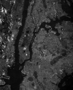 Black and white satellite image of New York City captured by Lemu Nge on September 2024.