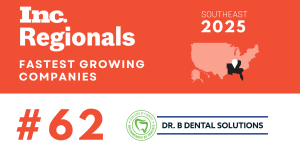 Inc Magazine Logo and Dr. B Dental Solutions Logo with #62 Ranking on Inc Fastest Growing Companies List