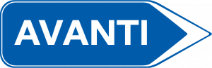 AVANTI logo resembling a blue European road sign from the Amalfi coast.