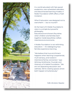 holistic wellness education, immersive educational enrichment, family-centered learning, STEM enrichment nonprofit, sound therapy for children, equestrian therapy for youth, garden-based learning, floral design enrichment, A Noble Foundation, Whitney McWh