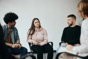 Clients participating in an outpatient group therapy session in Orange County, California.
