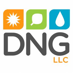 DNG LLC logo showing a sun, leaf, and water above the text