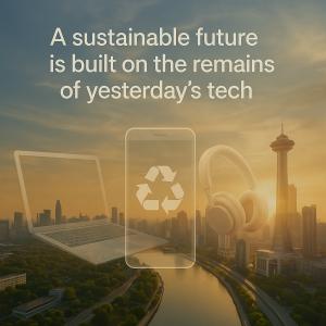 City landscape with old devices in the background
