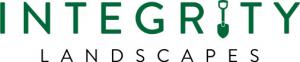 Integrity Landscapes logo with green text and a shovel icon replacing the letter "I" to represent landscaping services.