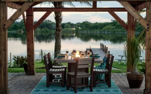 LuxCraft 79" Fire Table Dining Height with LuxCarft Classic Dining Chairs