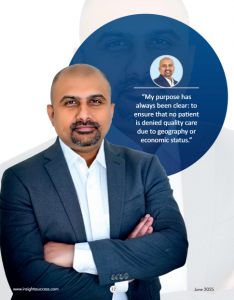 Dr. Mohana Rao Patibandla in a navy suit standing confidently with a quote beside him that reads, “Leadership is not about titles or authority—it is about impact, service, and humility.”