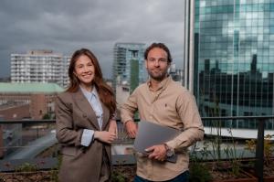umob Founders Bibi Jorissen and Raymon Pouwels on the rooftop of their office in Rotterdam