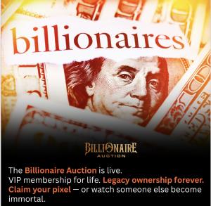 Live digital pixel activation on BillionaireAuction.com with logo and website link display