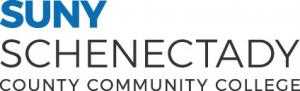 The SUNY Schenectady logo - blue block font SUNY, stacked atop black font Schenectady County Community College.