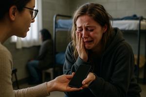 A device donated to the 911 Cell Phone Bank is distributed to a survivor of Human Trafficking.
