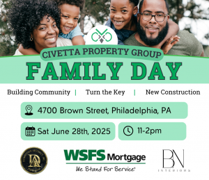 flyer for community day with family photo on top and information about community day