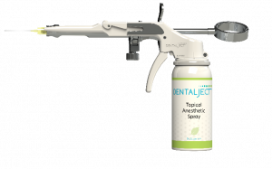DentalJect™ is the first-of-its-kind topical anesthetic delivery system designed specifically for the oral cavity. Using a precisely delivered burst of drug-free cryogenic spray, DentalJect painlessly numbs targeted areas of the oral mucosa—such as the pa