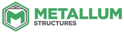 Updated logo for Metallum Structures, previously Metal Carports, provider of custom metal buildings, metal rv carports, rv garages, and metal farm buildings. Updated logo reflects green spaces improved by metal buildings, metal garages, metal barns, metal