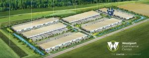 Site plan of the Westport Commerce Center highlighting the future home of Cheer Athletics St. Louis, illustrating the facility’s proximity to nearby amenities and its central position within the growing business park.