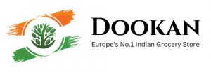 Dookan logo with tree emblem and Indian tricolor brush strokes, labeled as Europe’s No.1 Indian Grocery Store.