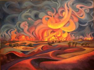 Painting by Alice Leese of texas wildfire