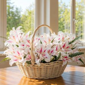 Basket arrangement of 30 pink lilies