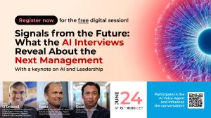 The digital session "Signals from the Future: What AI Interviews Reveal about the Next Management" will be live at 15:00 CET on Tuesday, June 24, 2025.