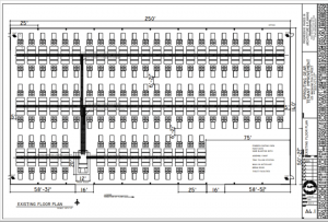 The systems in a 35,000sf building. The dark lines are conveyor belts. The truck image would be the feed dispensing truck used to drop the fodder in the feed troughs.