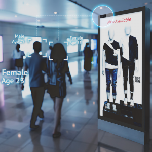 Use cases for the Azulle iVYU AI Camera, including retail analytics with demographic tracking and vehicle detection for smart traffic monitoring. Image illustrates AI integration in digital signage and urban mobility solutions using enterprise-grade hardw