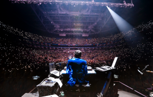 A.R. Rahman on stage during a sold-out arena show, performing ahead of The Wonderment Tour 2025 to a massive crowd of fans.