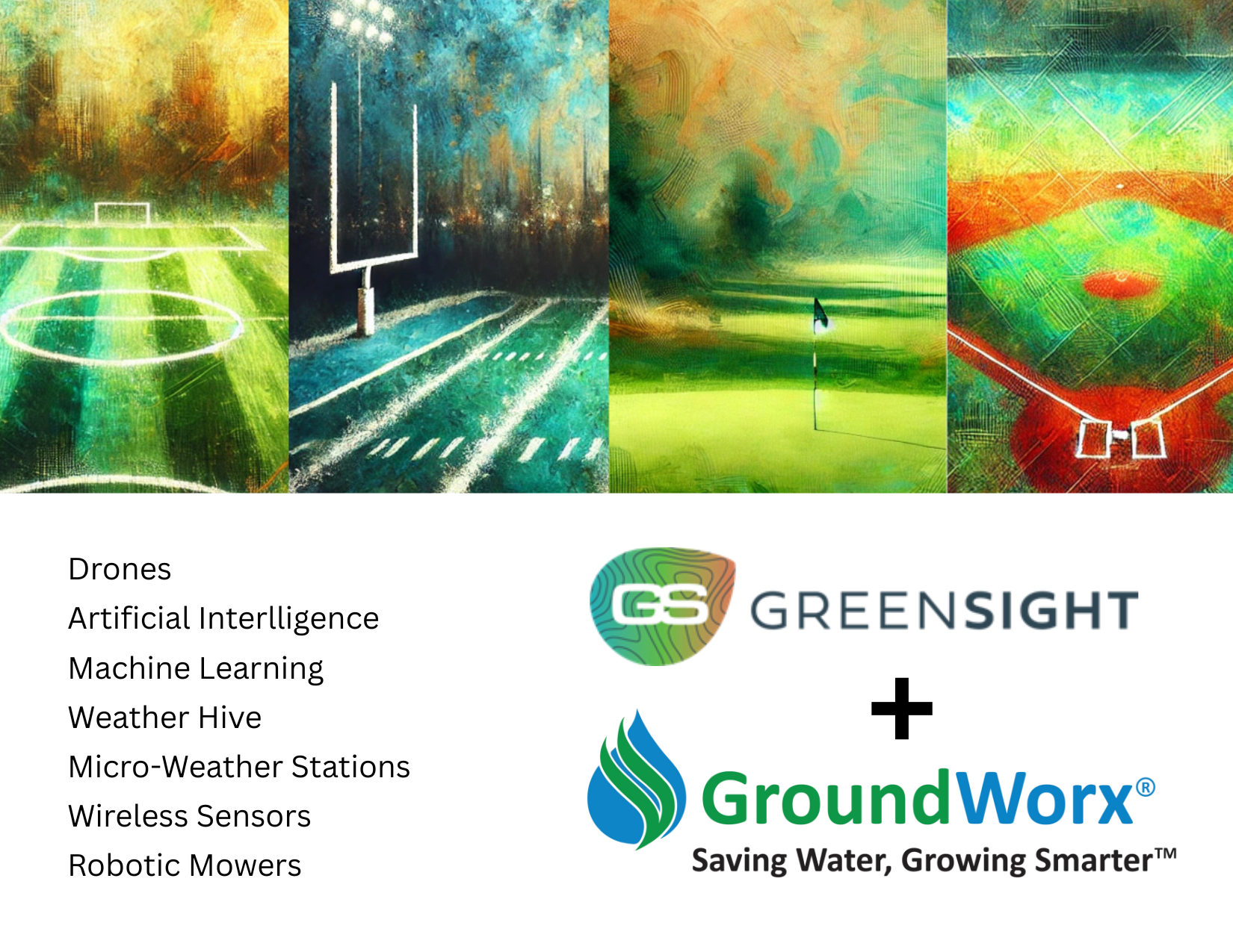 logos, images of sports, golf, commercial, and a list of services