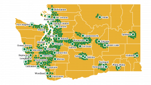 Map of Washington State illustrating Builders Service Company’s “showroom in every neighborhood”.