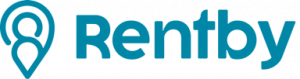 Rentby logo – blue location pin with person icon and the word “Rentby” in bold blue text.
