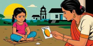 a 4-year-old girl with silent eyes and a world locked inside her, sat cross-legged on the ground outside her home. Her mother, Sushmita, gently placed the laminated mango flashcard — faded