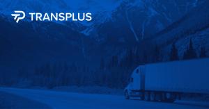 Semi Truck on Mountain Highway with Blue Overlay and White TransPlus Logo