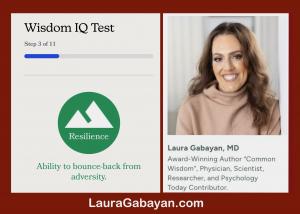 The new Wisdom IQ Test is a personal assessment tool that anyone can take on LauraGabayan.com to evaluate their Wisdom IQ based on the 8 elements that the author scientifically identifies in her “Common Wisdom” book and study.