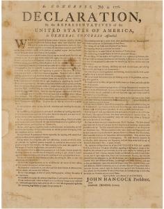 Declaration of Independence - Rare July 1776 Broadside. On July 4, once the Continental Congress approved the Declaration, broadsides were printed to spread the news. This copy and others were passed from hand to hand or nailed to church or tavern doors,