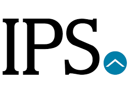 IPS Cambodia logo with black "IPS" letters and a blue circle containing a white upward arrow, representing real estate growth and direction.
