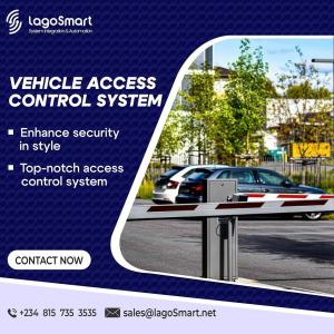 AI-powered vehicle access control system with barrier gates and license plate recognition for secure facility entry.