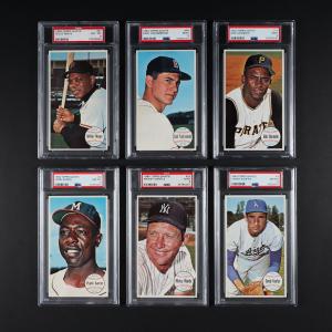 Complete high-grade set (60 of 60) 1964 Topps Giants series cards, marking the company’s first postcard-size release, each card 4 inches by 7 inches, the average PSA grade 8. (CA$8,260)
