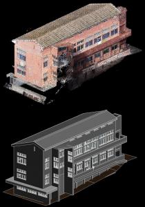 Surveyor scanning terrain with 3D laser scanner for topographic analysis