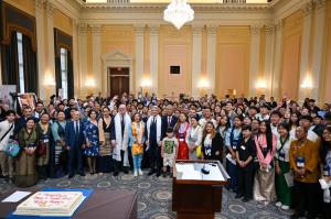 Tibet Lobby Day participants gather on Capitol Hill to celebrate His Holiness the Dalai Lama’s 90th birthday.