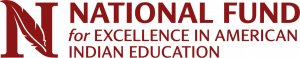 A red logo of a stylized "N" with a feather in it and the words "National Fund for Excellence in American Indian Education"